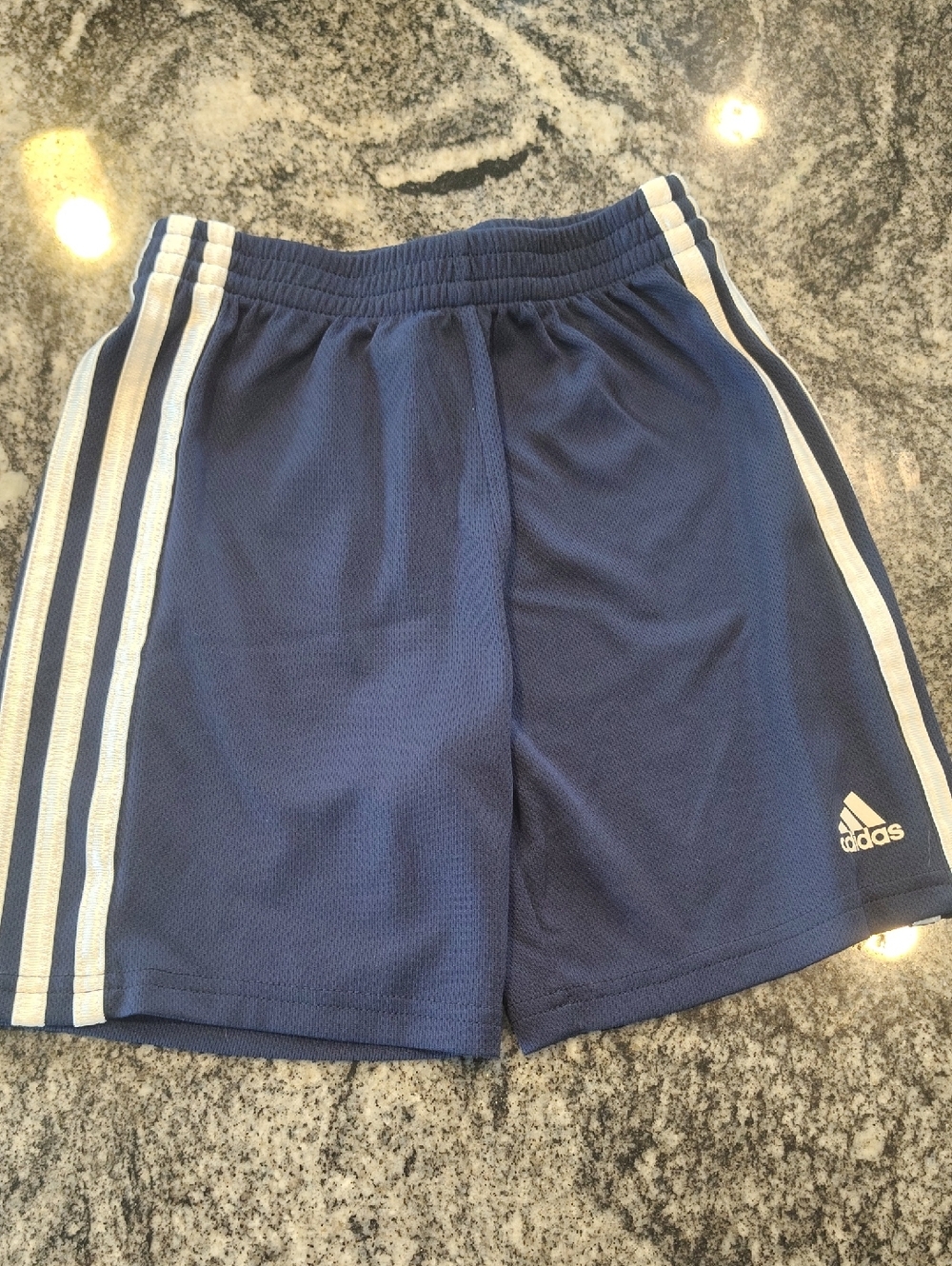 Adidas Boys Blue Athletic Shorts with White Stripes